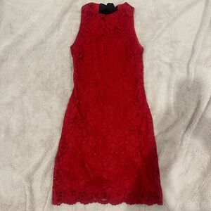 Red lace dress with bow